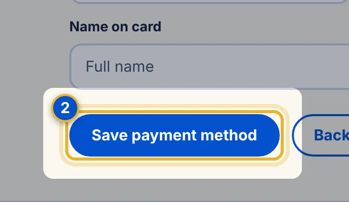Close-up 2: Save payment method. Makes it the card for future payments.