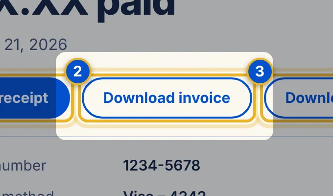 Close-up 2: Download invoice. Saves the invoice as a PDF.