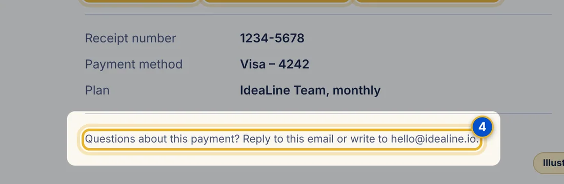 Close-up 4: Help line. Where to send questions about the payment.