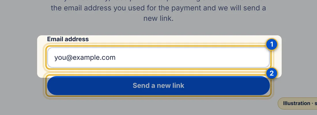 Close-up 1: Email address. Type the email you used for the payment.