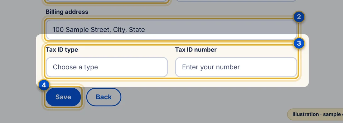 Close-up 3: Tax ID. Choose the type, then type the number.