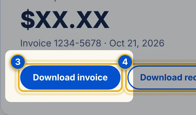 Close-up 3: Download invoice. Saves a PDF.