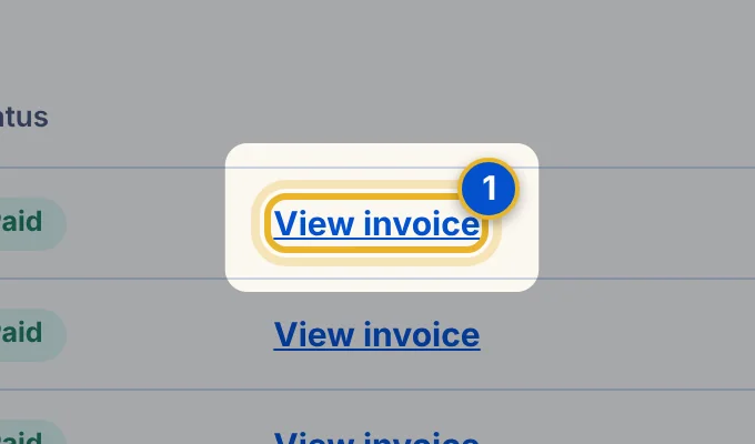 Close-up 1: View invoice. Opens that invoice. Repeat for each month you need.