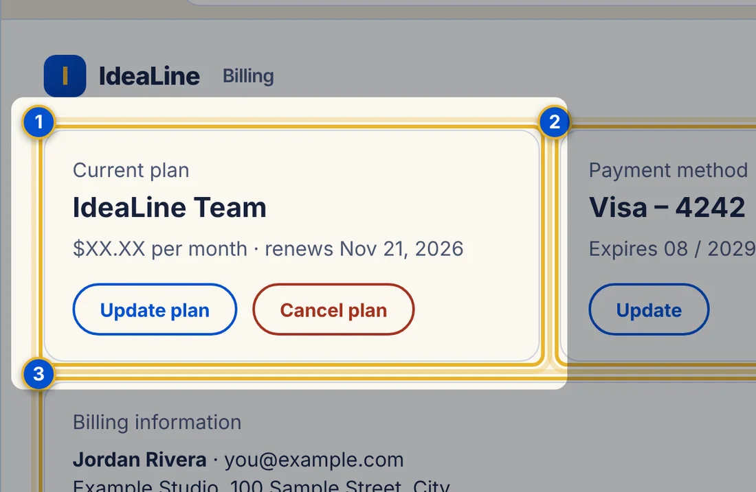 Close-up 1: Current plan. Update the plan or cancel it.