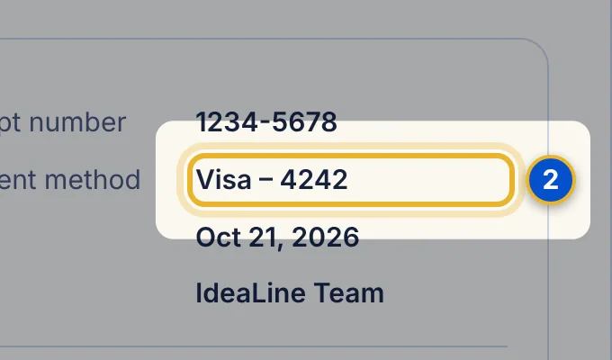 Close-up 2: Payment method. The card brand and last four digits.
