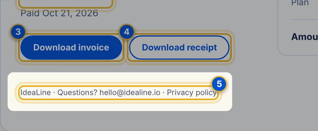 Close-up 5: Business details. Our support email and privacy policy appear here.