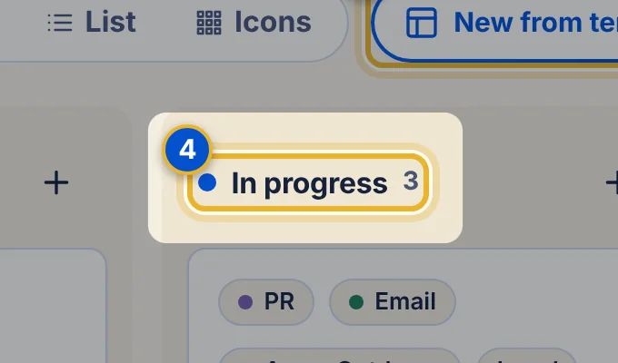 Close-up 4: A column. Each status is a column with a count and a + to add to it.