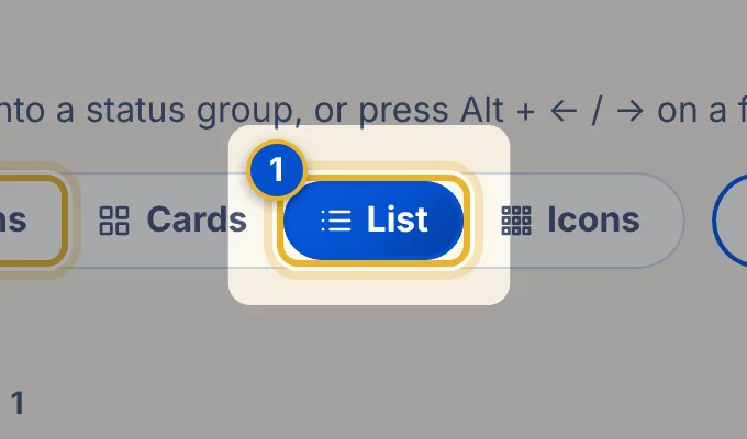 Close-up 1: List layout button, selected