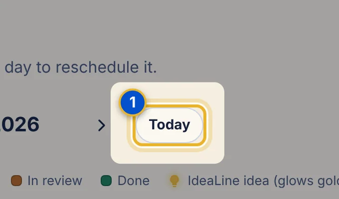 Close-up 1: Today. Jumps back to the current month or week. Use the arrows beside the month name to move earlier or later.