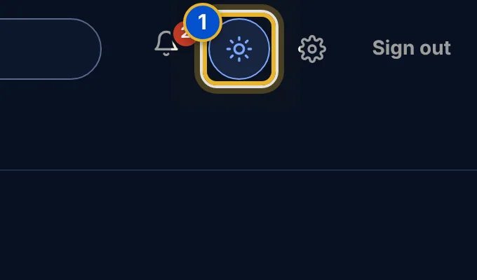 Close-up 1: Color mode button. The moon icon switches between light and night mode.