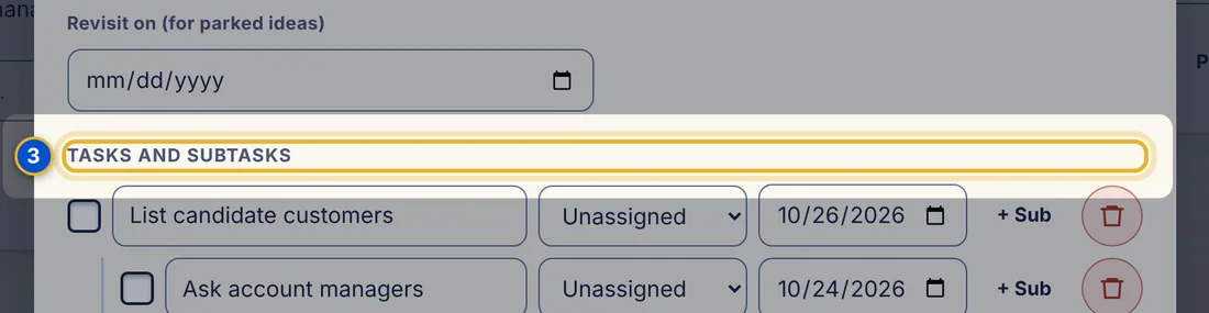 Close-up 3: Tasks and subtasks section