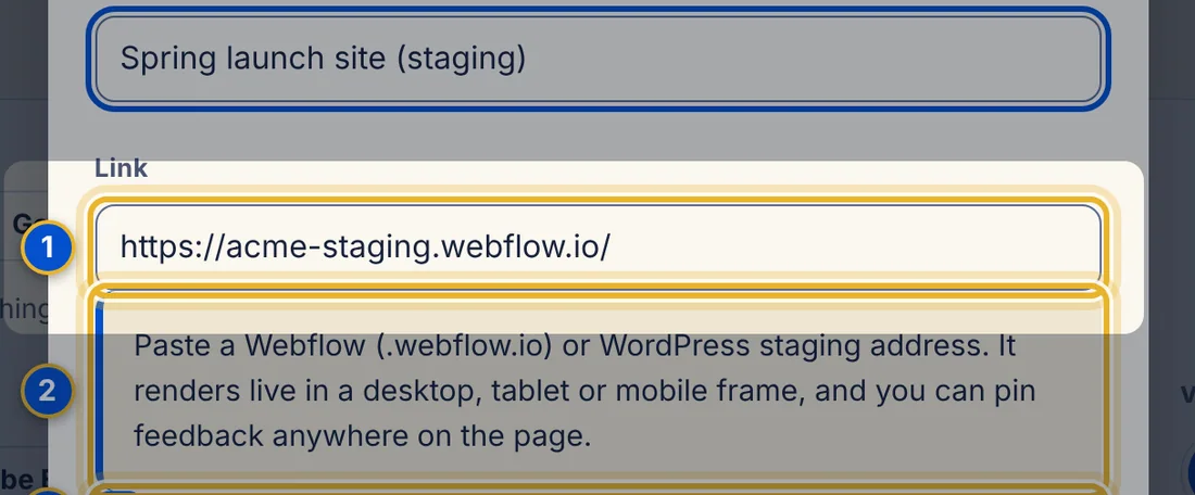 Close-up 1: Link. Paste the address. Only secure https:// links are accepted.