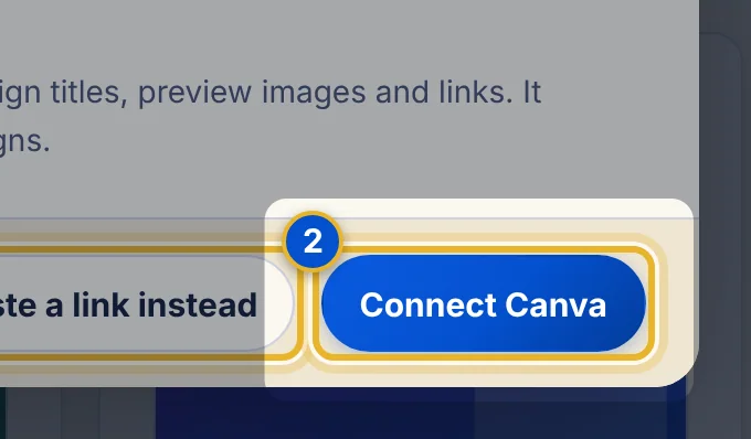 Close-up 2: Connect Canva. Sign in to Canva and allow access. You come back to IdeaLine when you are done.