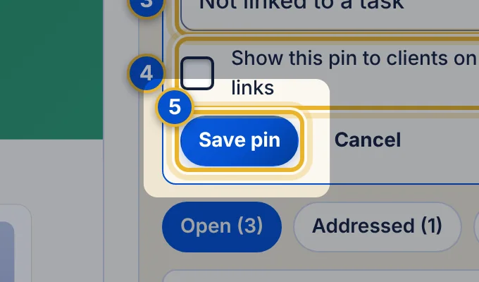 Close-up 5: Save pin. Choose Cancel to throw the pin away.