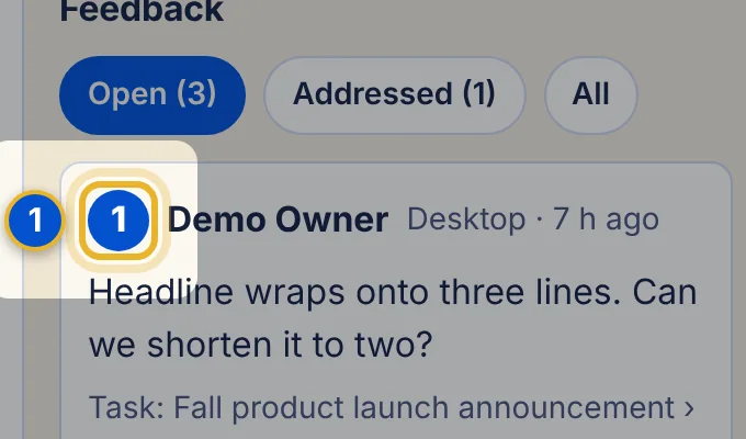 Close-up 1: Number. Select it to show the pin on the preview. Website pins switch to their device size and scroll into view; video pins jump to their moment.