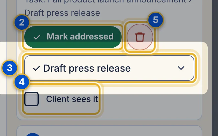 Close-up 3: Linked task. Change which project or subtask the pin belongs to.