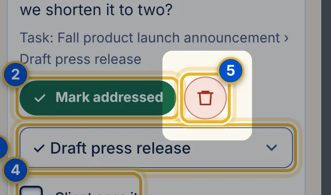 Close-up 5: Delete. Removes the pin after you confirm.
