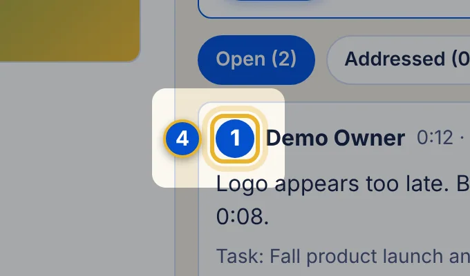Close-up 4: Feedback number. Select it to jump the video to that moment.
