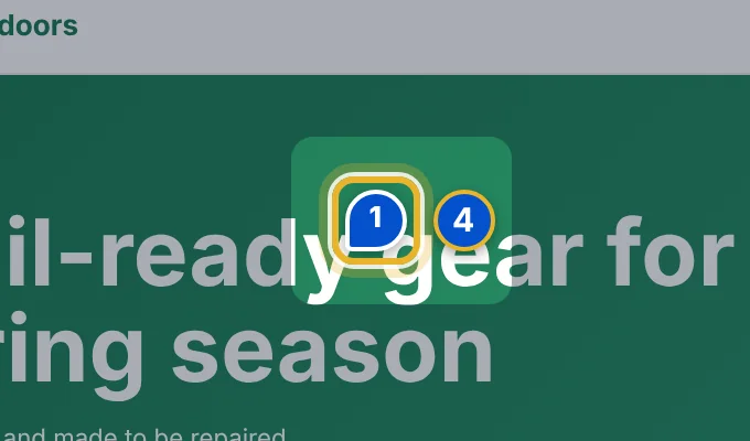 Close-up 4: A pin on the page. It stays on its spot as the page scrolls. Select it to find it in the list.