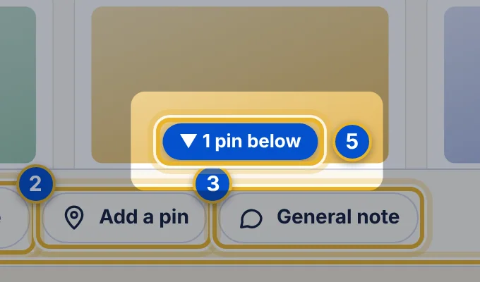 Close-up 5: Pins above or below. Arrows at the edge count pins off screen. Select one to scroll to it.
