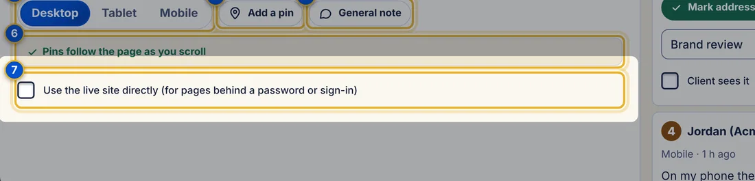 Close-up 7: Use the live site directly. For pages behind a password or sign-in. See below.