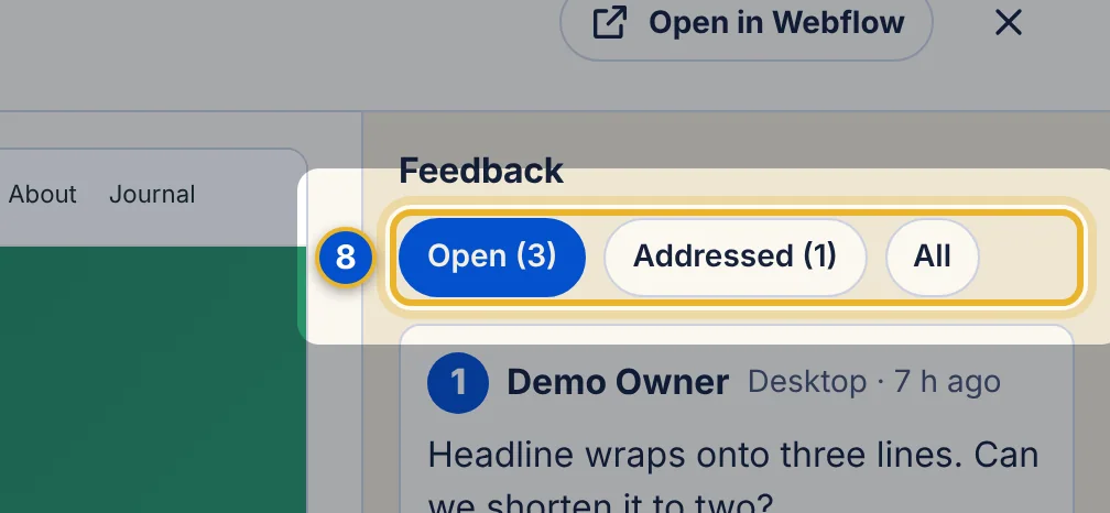Close-up 8: Filters. Open, Addressed or All.
