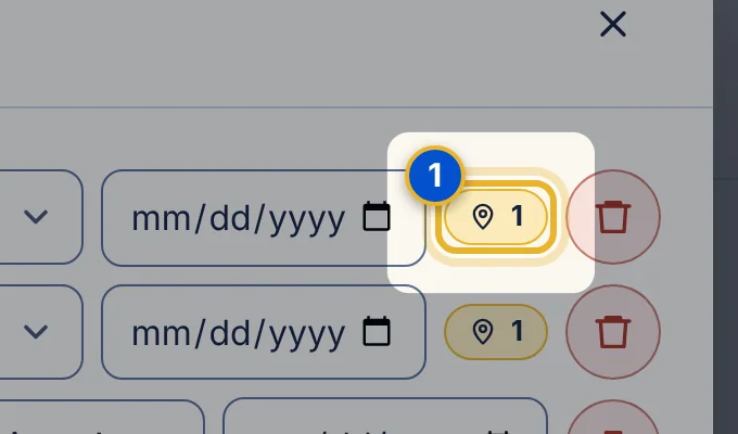 Close-up 1: Pin badge on a subtask. The number of open pins linked to that subtask. Select it to open the first one.