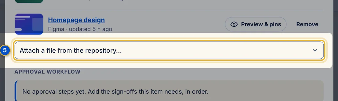 Close-up 5: Attach a file from the repository…. Adds another file or live source.