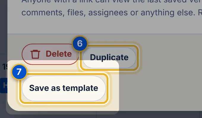 Close-up 7: Save as template button