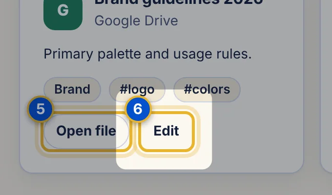 Close-up 6: Edit. Change the title, link, category, tags or notes.