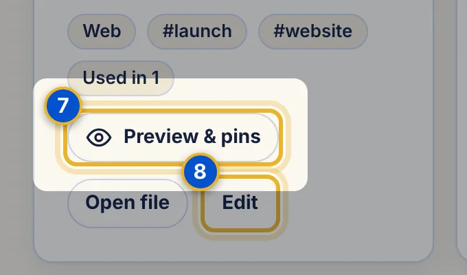 Close-up 7: Preview & pins. Opens the same viewer. See Add, link and resolve feedback pins.