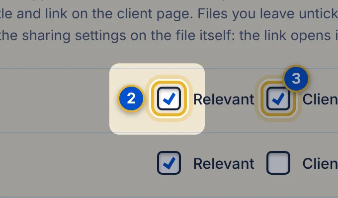 Close-up 2: Relevant. Keeps the file with this review for your team. Files already attached to the project start ticked.