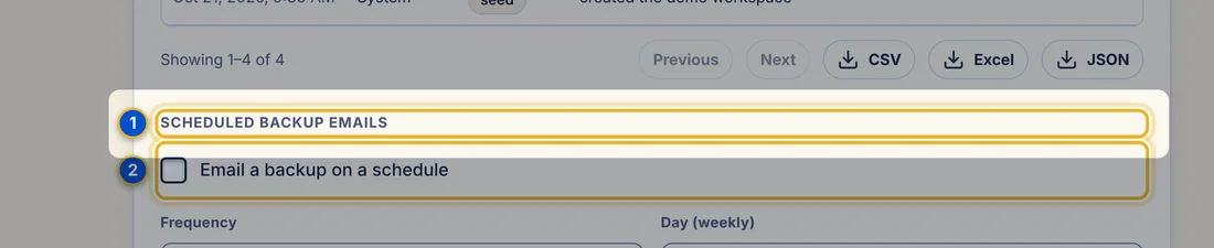 Close-up 1: Scheduled backup emails section