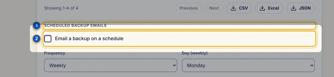Close-up 2: Email a backup on a schedule checkbox