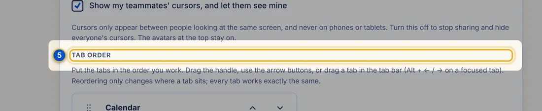 Close-up 5: Tab order section