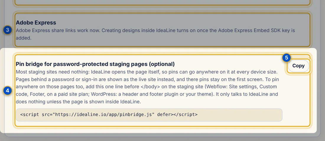 Close-up 4: Pin bridge. A one-line script for staging pages behind a password or sign-in.