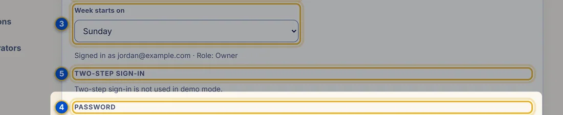 Close-up 4: Password section