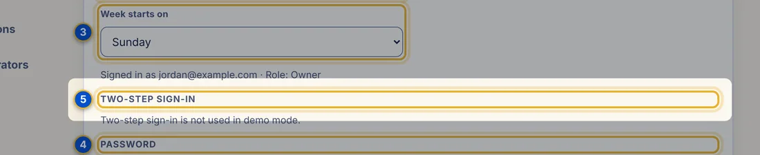 Close-up 5: Two-step sign-in section