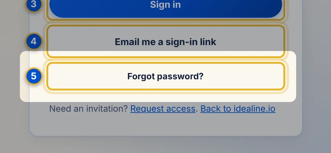 Close-up 5: Forgot password? Starts a reset. See Reset a password you forgot.