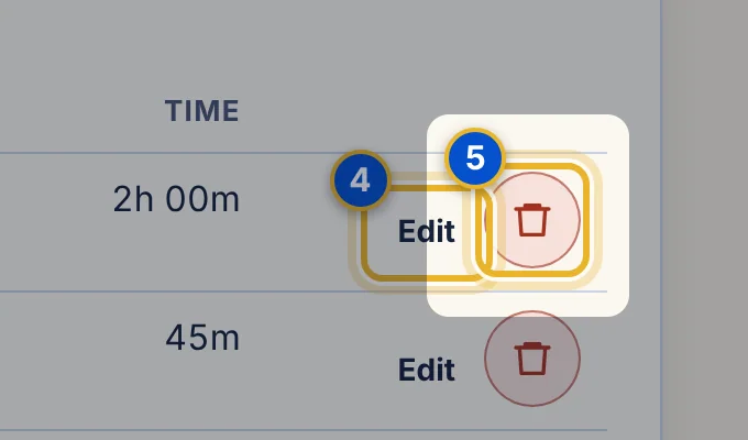 Close-up 5: Delete button on a row